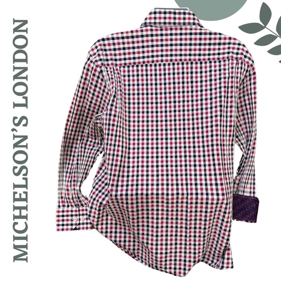 🛍️3/$40 Michelson’s London XXL Checkered Button-Up Shirt Contrast Cuff - Picture 2 of 5